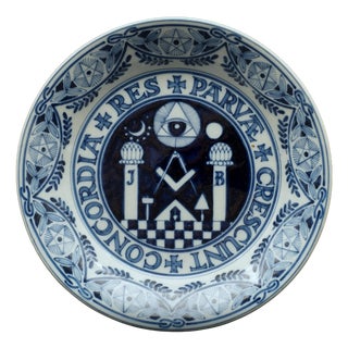 Blue and White Tin-Glazed Delft Freemason Plate from Makkum Tichelaar, 1948 For Sale