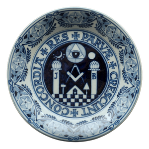 Blue and White Tin-Glazed Delft Freemason Plate from Makkum Tichelaar, 1948