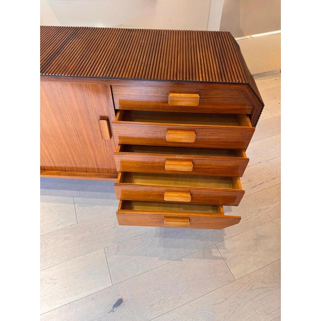 Large Vintage Italian Walnut Sideboard with Pencil Reed and Curved Waterfall Edges, 1960s For Sale - Image 4 of 12