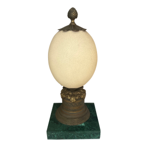 Antique Italian Grand Tour Ostrich Egg Mounted on Malachite Base