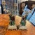 Antique Fo Dog Candleholders in Majolica and Bronze, 1800, Set of 2 For Sale - Image 14 of 15