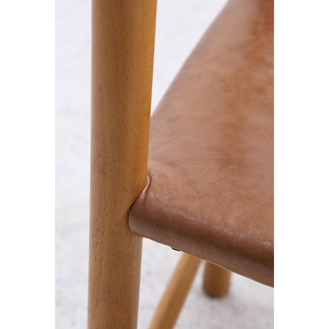 Brown Mid-Century Wooden and Leather Dining Chair, 1960s-1970s For Sale - Image 8 of 16