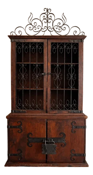 Late 19th Century Monumental Wooden Spanish Colonial Cabinet With Wrought Iron Doors