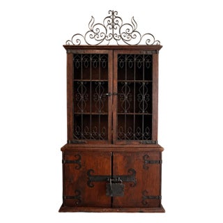 Late 19th Century Monumental Wooden Spanish Colonial Cabinet With Wrought Iron Doors and Lock For Sale