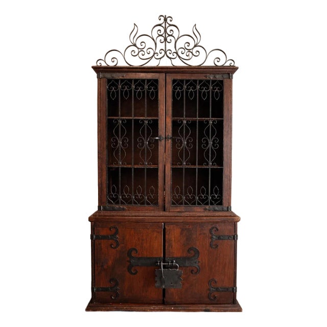Late 19th Century Monumental Wooden Spanish Colonial Cabinet With Wrought Iron Doors and Lock For Sale