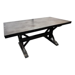 Reclaimed Wood + Concrete Trestle Table/Work Desk For Sale