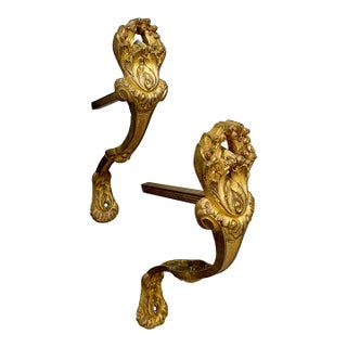 Large Pair Antique French Gilt Bronze Curtain Tie Back Brackets For Sale