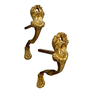 Large Pair Antique French Gilt Bronze Curtain Tie Back Brackets