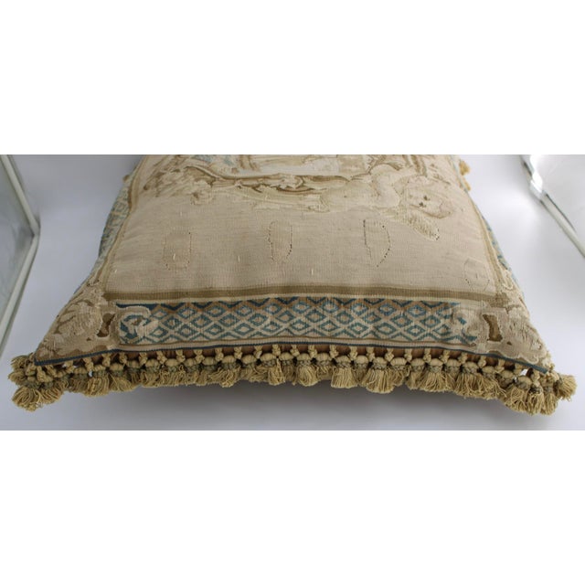 Antique French Aubusson Tapestry Needlepoint Pillow W/Cherubs Putto, 24x24" For Sale - Image 4 of 11