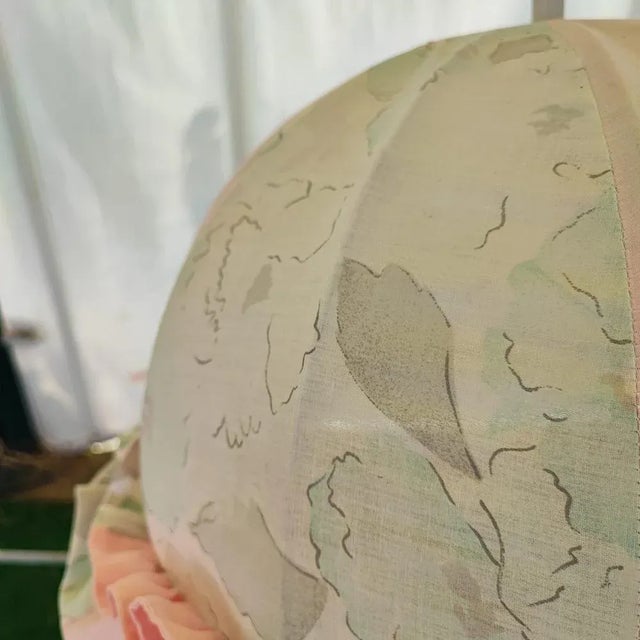 Metal Cage and Fabric Hanging Light with Flowers For Sale - Image 4 of 6