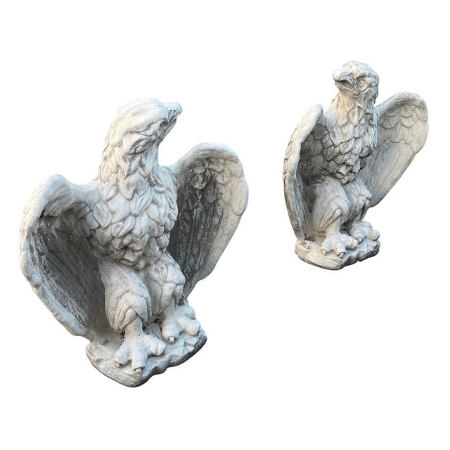 Pair of Vintage Mid-Century Cast Stone Eagle Statues For Sale - Image 4 of 12