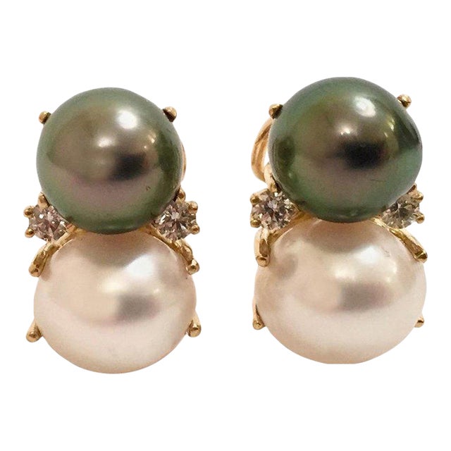 Christina Addison 18kt Medium Gum Drop Earrings With Pearls and Diamonds For Sale