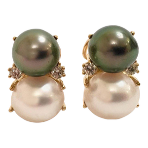 Christina Addison 18kt Medium Gum Drop Earrings With Pearls and Diamonds