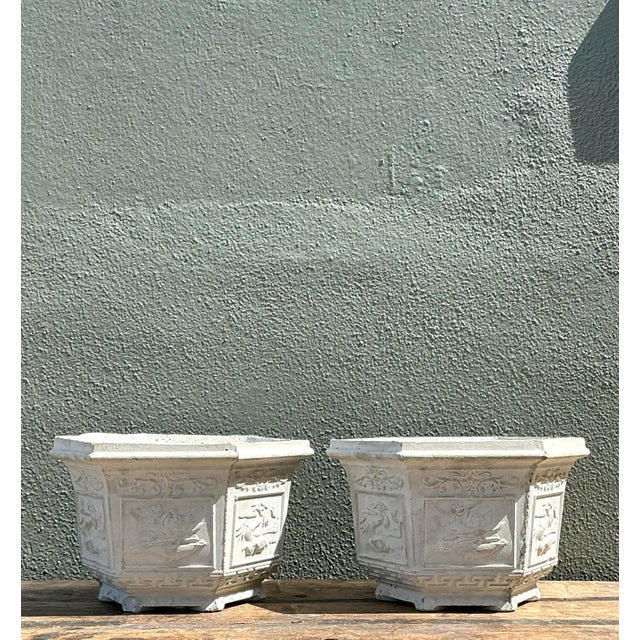 Vintage Asian Chinoiserie Cast Concrete Planters - A Pair For Sale - Image 9 of 12