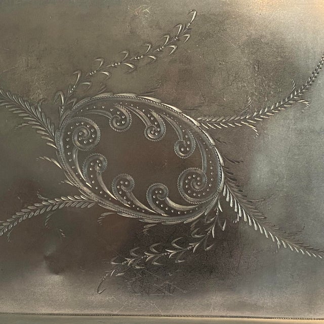 Victorian Antique Ornate Silver Plated Tray by Aurora S. P. Mfg. Co. 1869-1919 For Sale - Image 3 of 16
