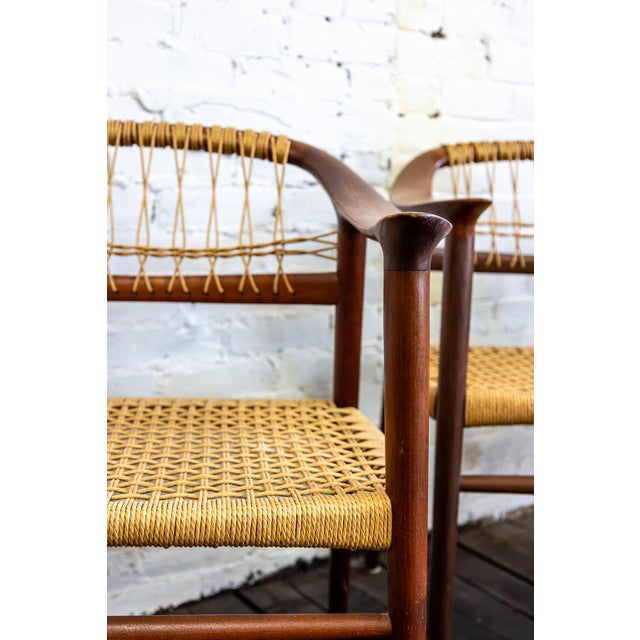 Set of Four (4) Bambi Teak & Cane Dining Chairs by Rolf Rastad & Adolf Relling, Norway 1950s For Sale In Providence - Image 6 of 15