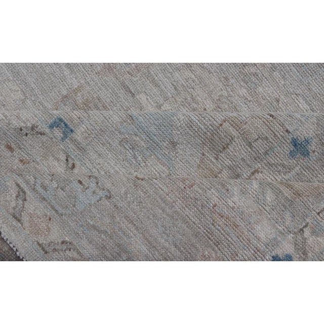 Modern Tribal Oushak With Light Taupe Colored Border and Off White Background For Sale - Image 11 of 13