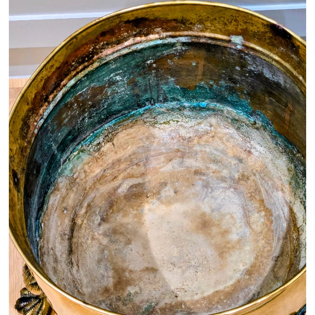 Antique Hand-Made English Brass Lion Handle Footed Cachepot Planter/Cauldron For Sale - Image 11 of 13