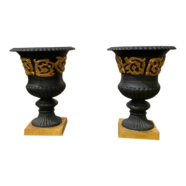 French Black Cast Iron Vases - a Pair For Sale
