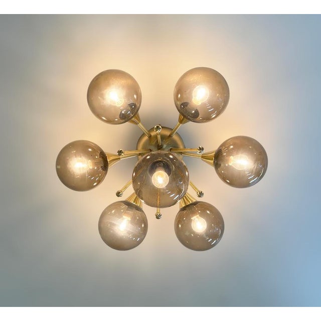 Not Yet Made - Made To Order 21st Century Chamomile Natural Brass Smoky Globe Flush Mount by Fabio LTD For Sale - Image 5 of 6