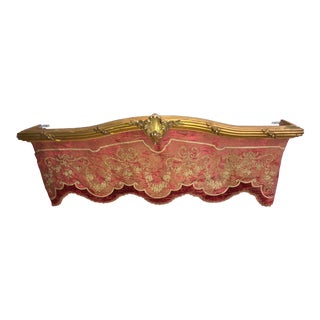 19th Century Antique Louis XV Embroidered Silk and Carved Giltwood Canopy Crown or Valance For Sale
