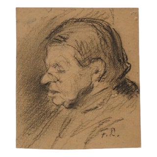 Ferdinand Balzer, Profile, 1890s, Charcoal on Paper For Sale