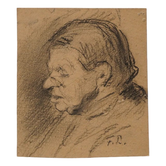 Ferdinand Balzer, Profile, 1890s, Charcoal on Paper For Sale