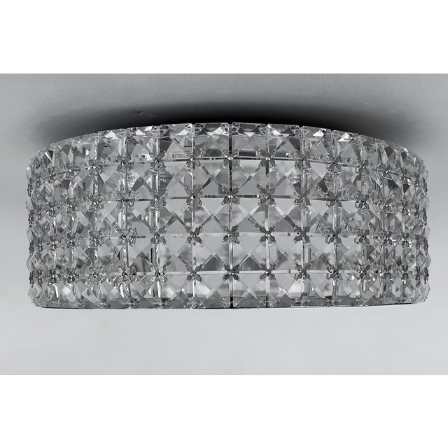 1990s Glass, Crystal and Chrome Flush Mount Ceiling Light Fixture For Sale - Image 4 of 10