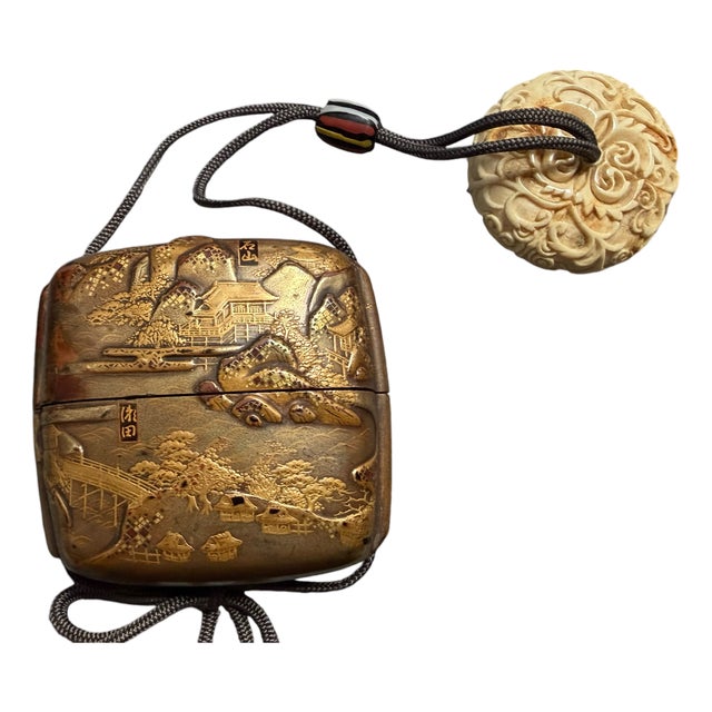 Antique Japanese Inro Gilt Lacquered Box W Secret Compartment - Edo For Sale