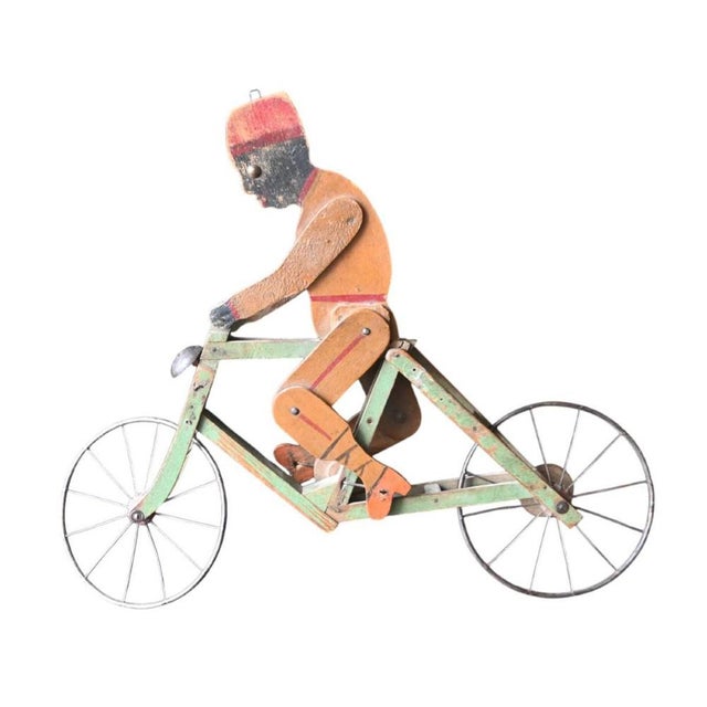 Black Early 20th Century Articulated Cyclist Toy Belgian Folk Art For Sale - Image 8 of 8
