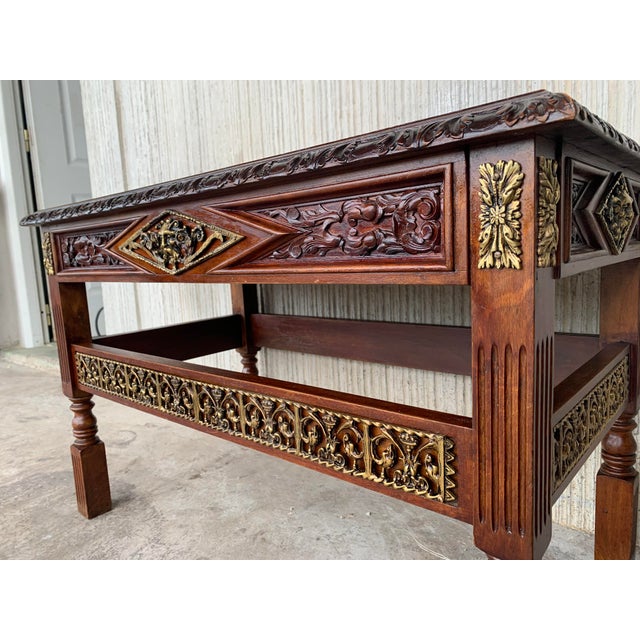 Bronze Early 20th Carved Walnut Side Table With One Drawer and Bronze Mounts For Sale - Image 8 of 13