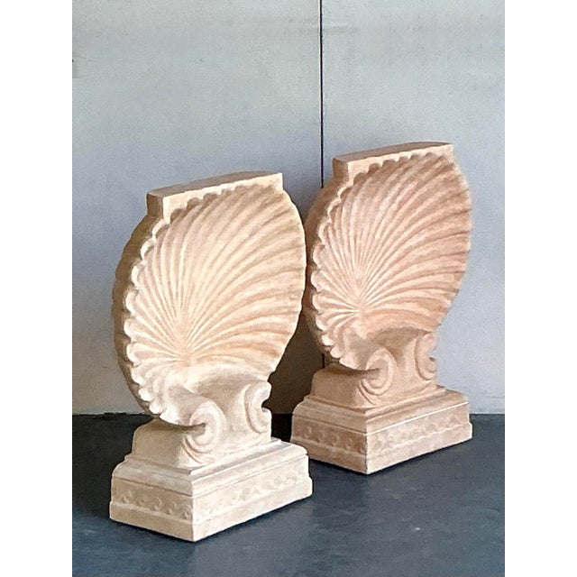 Late 20th Century Vintage Coastal Cast Concrete Clam Shell Table Pedestals - A Pair For Sale - Image 5 of 10