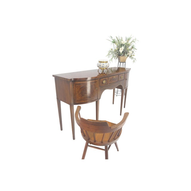 Banded and Pencil Inlayed Mahogany Bow Front Federal Sideboard Brass Hardware For Sale - Image 11 of 12