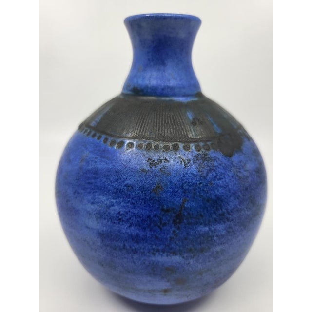 Mid-Century Modern Vase in Blue Ceramic by Jacques Blin, France, 1970s For Sale - Image 3 of 8