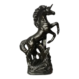 Monumental Royal Haeger Pottery Black Ceramic Rearing Unicorn