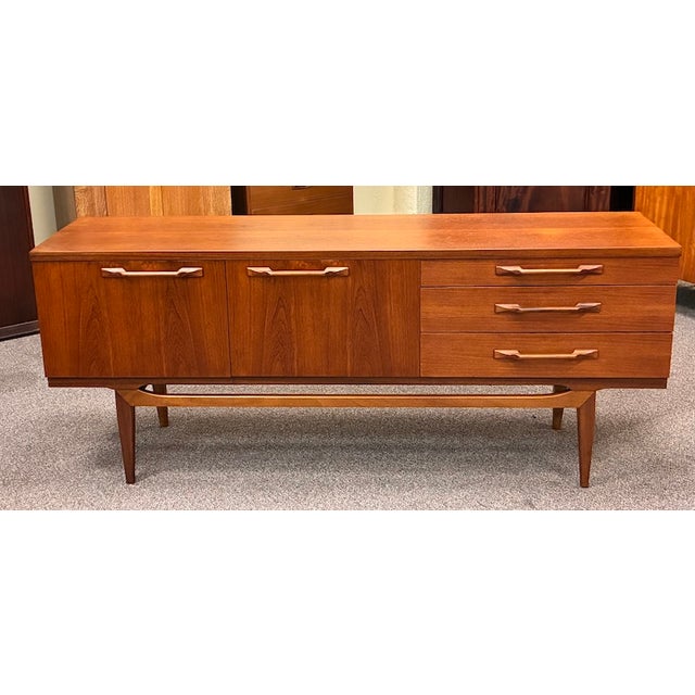 Mid Century Modern Teak Credenza on Elevated Trestle Base c.1960 Beautiful Vintage Credenza - UK Import - Drop Front Mini-...