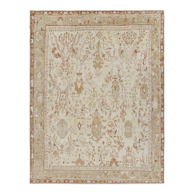 Rug & Kilim’s Oversized Oushak Style Rug in Cream White With Floral Patterns For Sale
