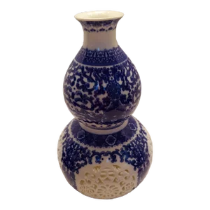 Contemporary Dahlia Blue and White Double Gourd Vase With Ornate Reticulated Porcelain