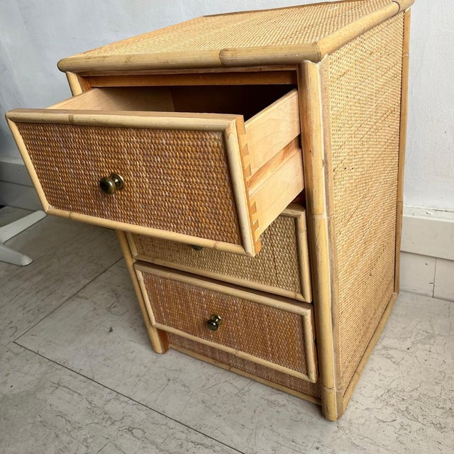 Mid-Century Rattan 3 Drawer Bedside Table, 1970s For Sale - Image 6 of 12