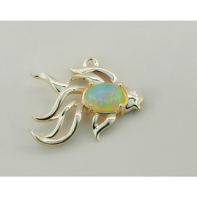 White Opal Fish Pendant in 14k Gold For Sale - Image 8 of 10