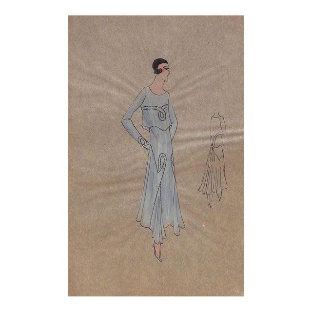 Lanvin of Paris C1920s Original Fashion Illustration in Gouache For Sale