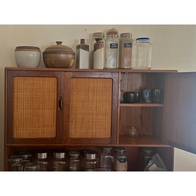 Mid-Century Modern 1960s G Plan Fresco Tall Teak and Rattan Highboard Credenza For Sale - Image 3 of 5