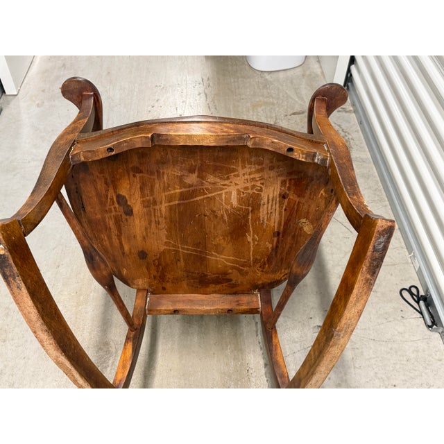 Chestnut Late 19th Century German Carved Wooden Rocking Chair Featuring a "Man Blowing the Wind" Motif. For Sale - Image 8 of 8