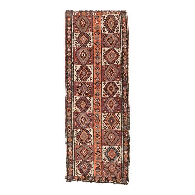 Decorative Vintage Turkish Kars Kilim Rug - 4`0″ X 10`9″ For Sale