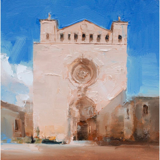 Church in Palma de Mallorca/Spain by Heiko Mattausch | Oil on board Painting of a church building For Sale