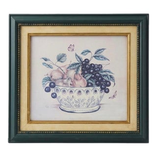 Vintage Framed Fruit Still Life Print by Patsy Craven - Botanical Bowl of Pears & Cherries For Sale