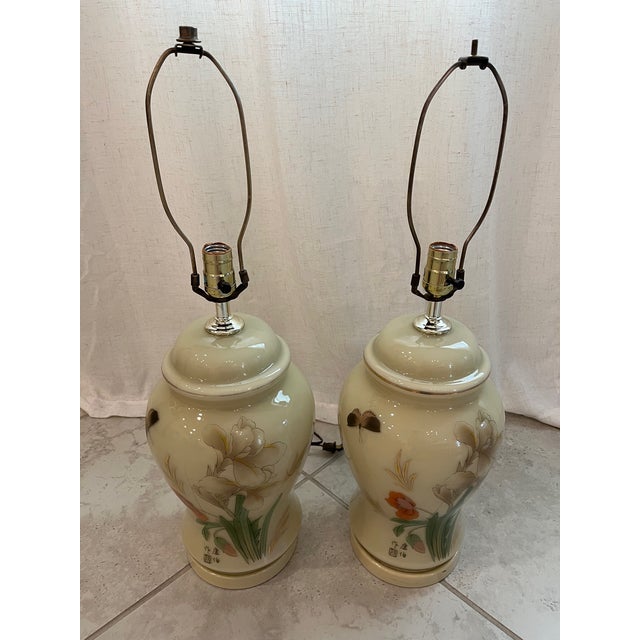 Vintage Porcelain Chinese Ginger Jar Lamps Hand Painted Large - a Pair For Sale - Image 12 of 15