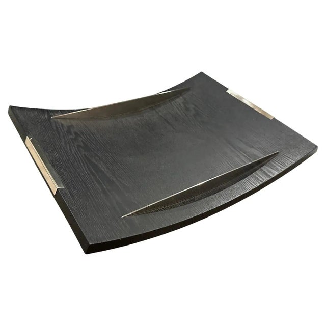 1990s 1990s Modern Curved Ebonized Wood and Sterling Silver Serving Tray by Silvan For Sale - Image 5 of 11