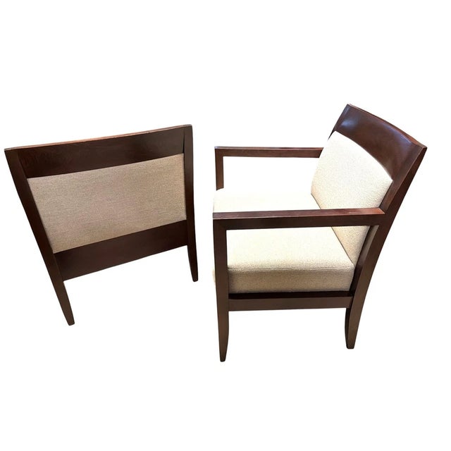 Pair of David Edward by Kimball "Aussie" lounge armchairs designed by Paul Von Sas. Featuring a distinctive mid-century...