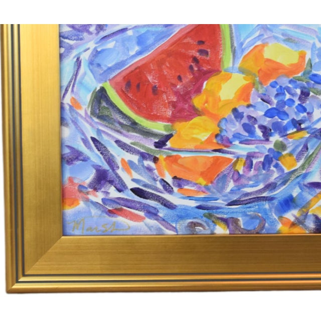 Original still-life painting in a Post-Impressionist or Fauvist style, featuring a glass bowl of fruit (such as oranges,...